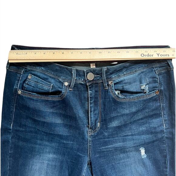 Seven7 High Rise Skinny Dark Wash Distressed Jeans Slit Ankle Raw Hem size 14W - Picture 4 of 12